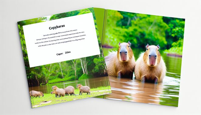 alt_text: A serene scene of capybaras by water, lush greenery, with a warm, inviting book cover design.