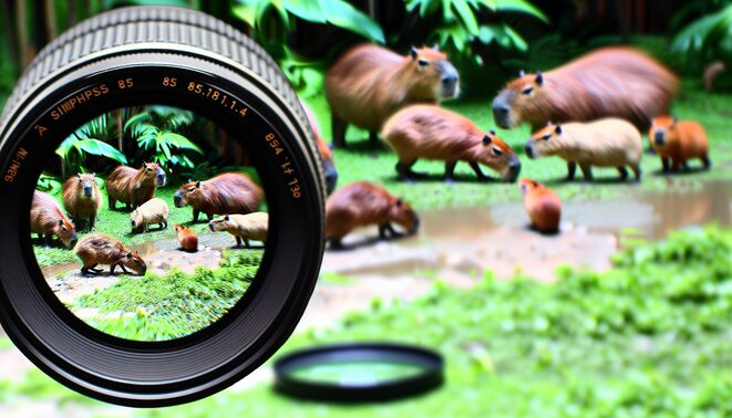 **alt_text:** A lush scene of playful capybaras and wildlife, highlighting their friendly nature and sociability.